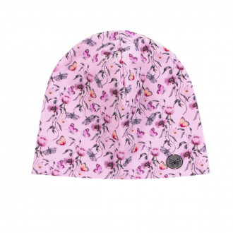Трикотажна розова шапка във флорален фотопринт