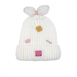 Зимна шапка с панделка в шампанско