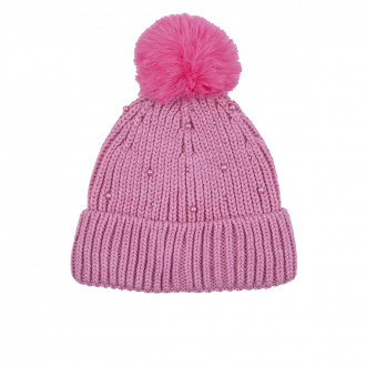 Зимна шапка с перлички в  руж