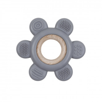 Сива силиконова гризалка с бук "Цвете" 10 см