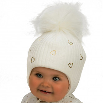 Бебешка зимна шапка в екрю 1