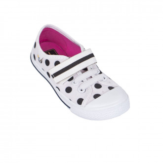 Детски текстилни обувки за момичета на точки в бяло 1