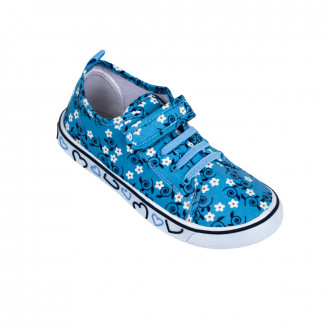 Детски текстилни обувки на цветенца в синьо 1