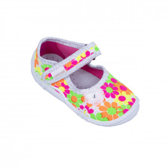Анатомични дишащи текстилни обувки за момичета в бяло с флорален фотопринт 1