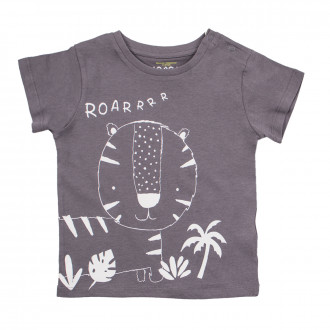 Бебешка памучна тениска "Roarrr" в сиво 1
