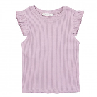 Детска тениска от памучен рипс с къдрички в розово 1