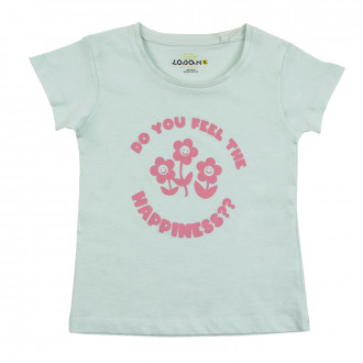 Детска памучна тениска "Happiness" в бледозелено 1