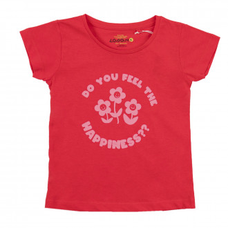 Детска памучна тениска "Happiness" в цвят диня 1