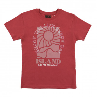 Памучна тениска "Island" в тъмен корал 1