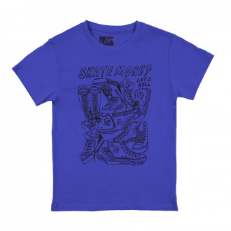 Памучна тениска "Skate more" в синьо 1