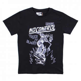 Памучна тениска "No control" в черно 1