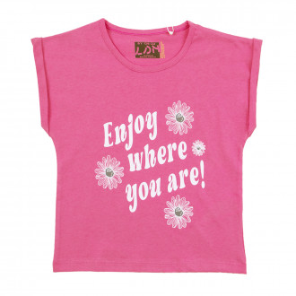 Детска памучна тениска "Enjoy" в цвят руж 1
