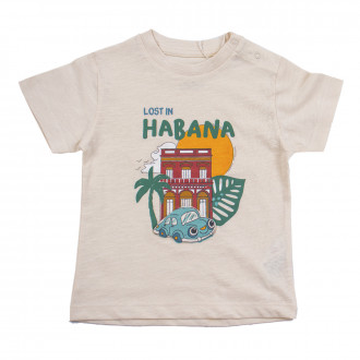 Бебешка памучна тениска "Habana" в бежов меланж 1