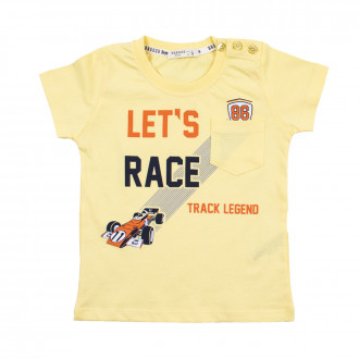 Детска памучна тениска "Lets race" в жълто 1
