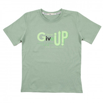 Детска памучна тениска "Give up" в зелено 1