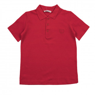 Детска тениска с якичка и лого в наситено червено 1