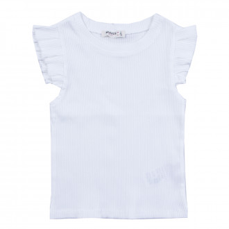 Детска тениска от памучен рипс с къдрички в бяло 1