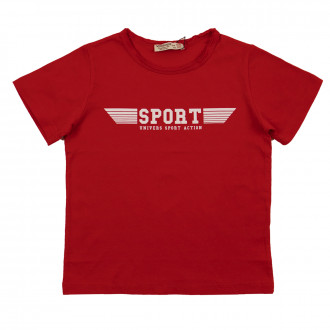 Детска тениска за момчета в червено с надпис 1