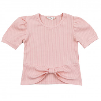 Детска блуза от релефно трико с пандела в цвят праскова 1
