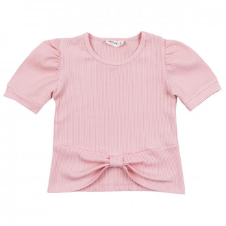 Детска блуза от релефно трико с пандела в розово 1