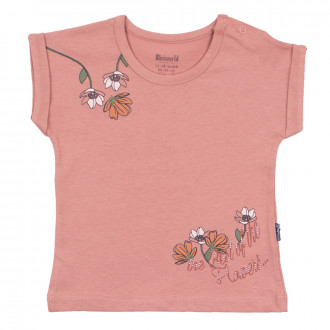 Бебешка тениска "Flowers" в коралов цвят 1