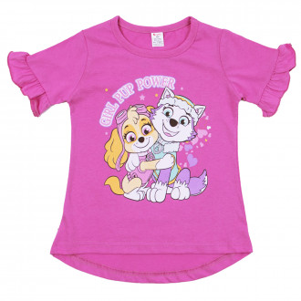 Детска тениска с къдрички "Girl power" в наситено розово 1