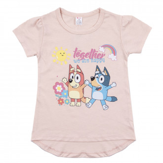 Детска тениска с къдрички "Together" в цвят пудра 1