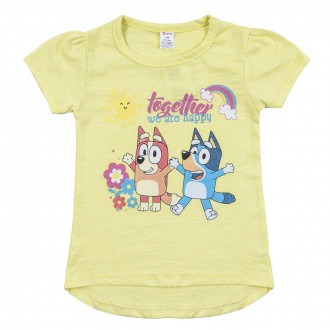 Детска тениска с къдрички "Together" в жълт меланж 1