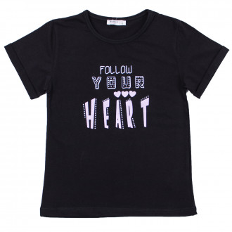 Детска тениска "Follow your heart" в черно 1