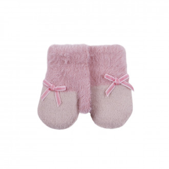 Термо ръкавици с панделка в розово и бежово