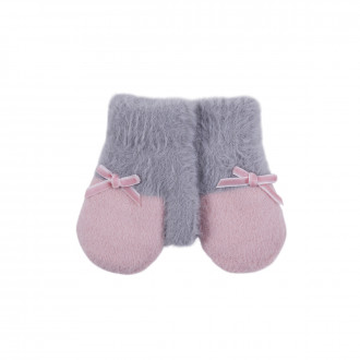Термо ръкавици с панделка в сиво и розово