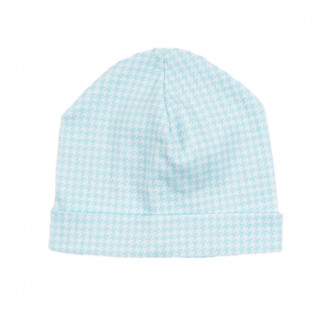 Трикотажна детска шапка за момчета в син пепит