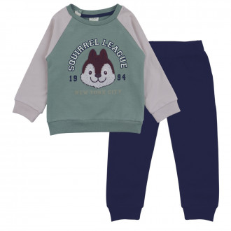 Ватиран комплект "Squirrel league" в зелено и тъмносиньо