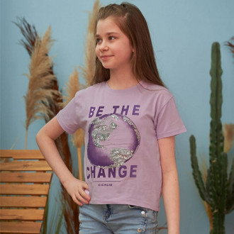 Детска тениска "Be the change" в лилаво 1