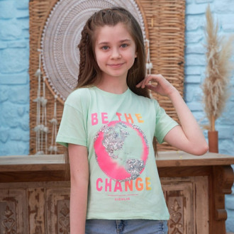 Детска тениска "Be the change" в светлозелено 1