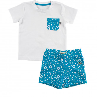 Летен комплект за момчета в бяло и пастелно синьо
