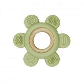 Зелена силиконова гризалка с бук "Цвете" 10 см