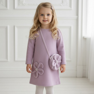 Рокля от фино плетиво с чантичка в лилаво