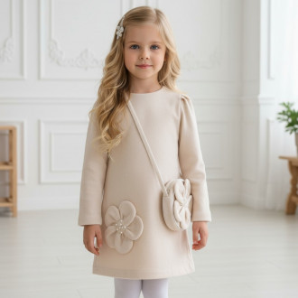 Рокля от фино плетиво с чантичка в бежово