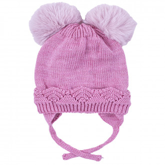 Зимна шапка с декоративна оплетка в розово