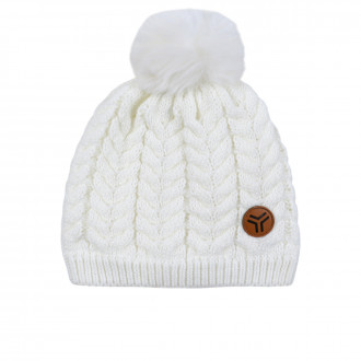 Бебешка зимна шапка с пискюл в екрю