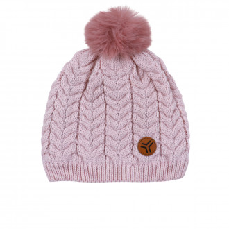Зимна шапка с пискюл в опушено розово