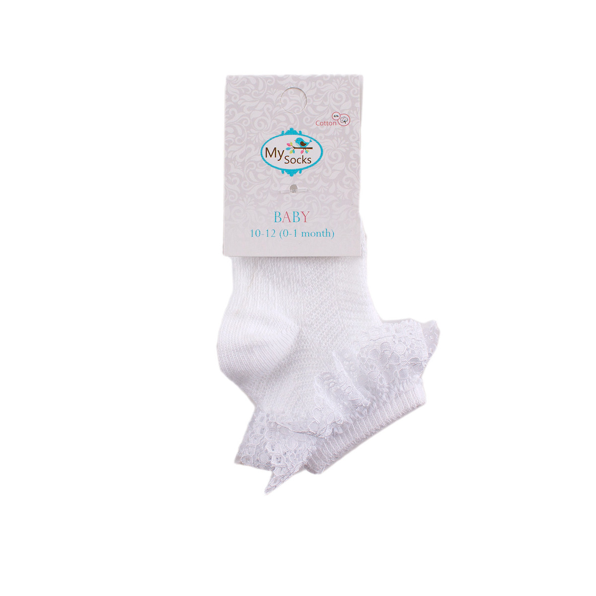 Бебешки къси чорапки с дантела в бяло