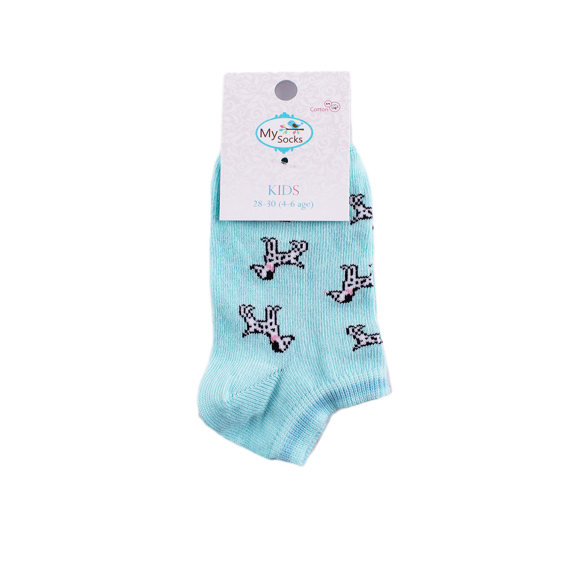 Детски къси чорапки тип терлик  с далматинци в синьо