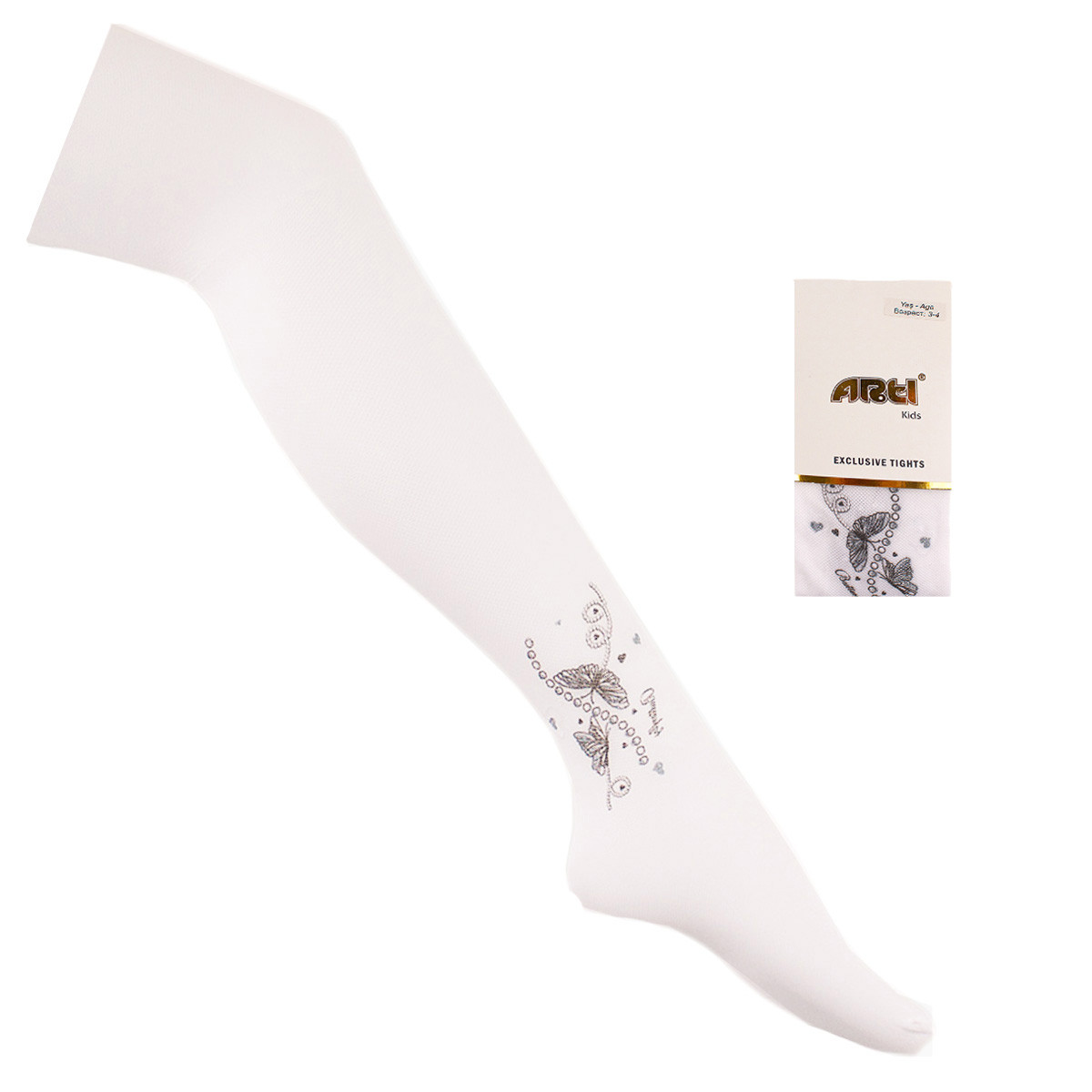 Фин чорапогащник в бял цвят с декорация