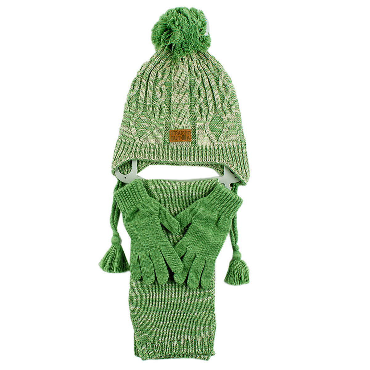 Комплект шал, шапка и ръкавички в зелено