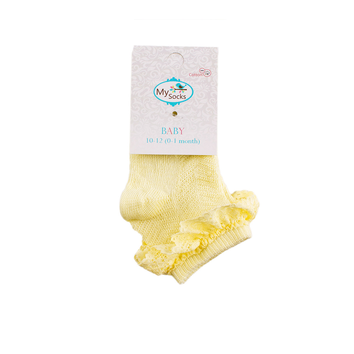 Бебешки къси чорапки с дантела в жълто