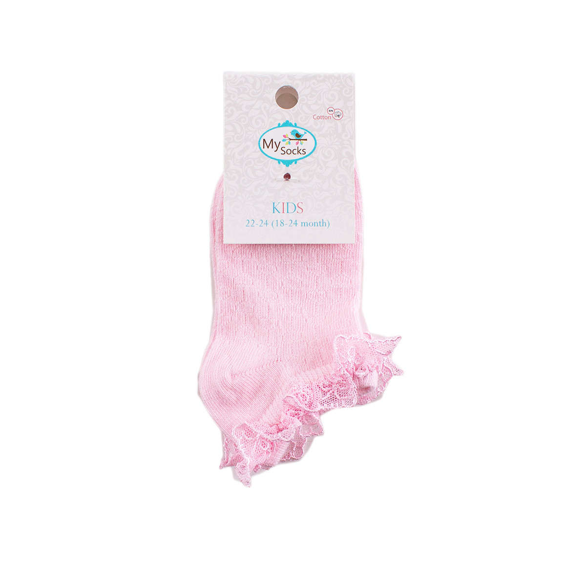 Бебешки къси чорапки с дантела в светлорозово