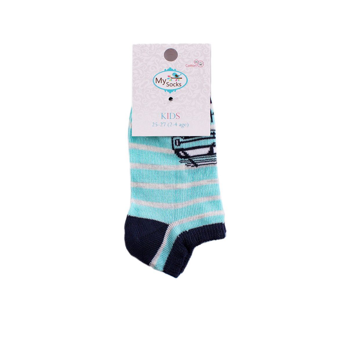 Детски къси чорапки тип терлик в синьо райе
