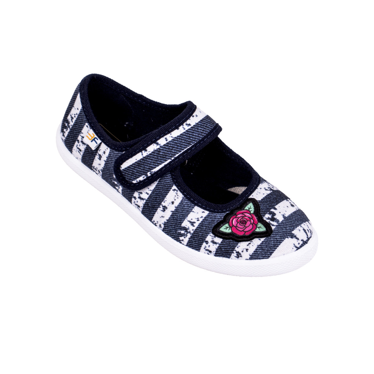 Детски текстилни обувки за момичета в черно и бяло райе 